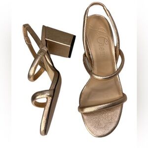 J.Crew Lucie Slingback Block-Heel Sandals in Rose Gold Leather 8
